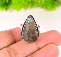 Handmade Statement Ring with Pear Shaped Labradorite Gemstone for Women